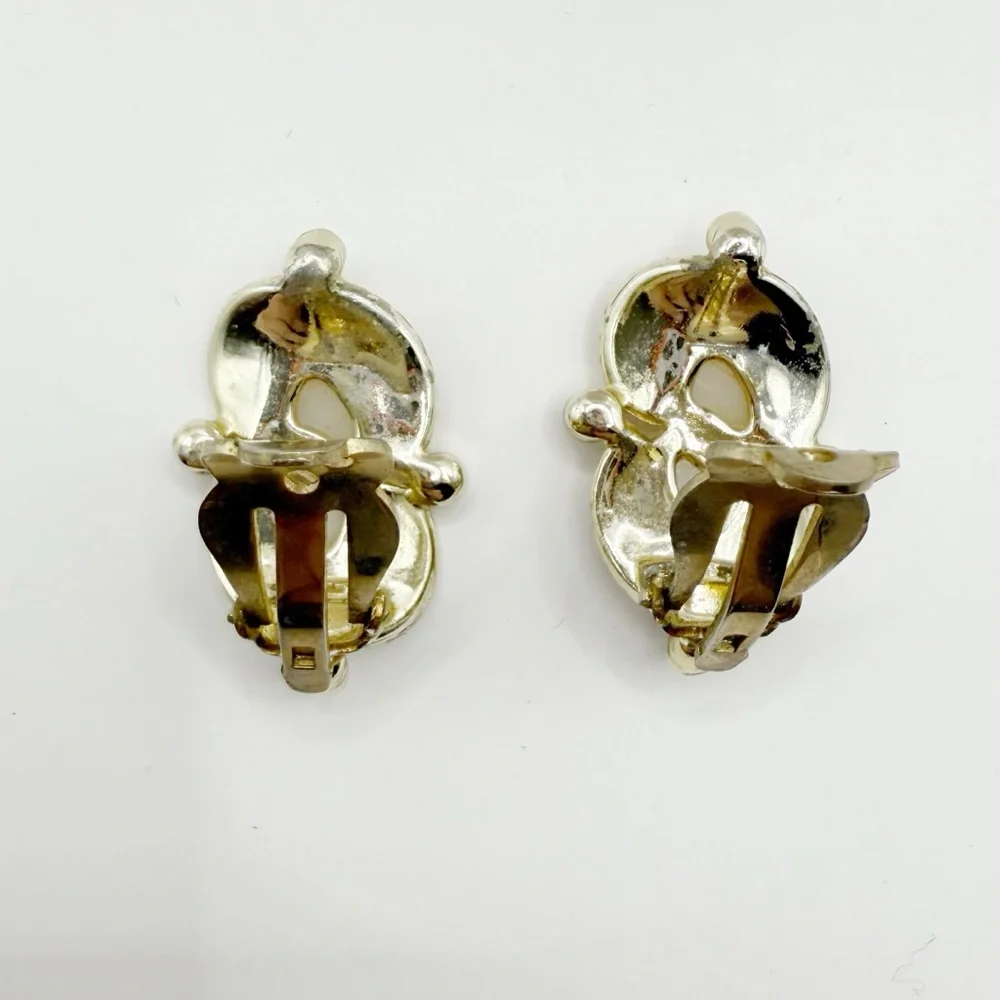 Vintage Faux Pearl Bracelet & Clip-On Earrings Set | Gold Sunburst